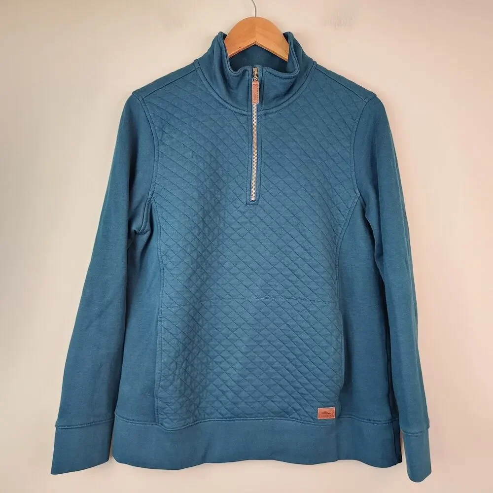 L.L. Bean Quilted 1/4 Zip Sweatshirt Teal Pullover Sweater Women's Large - Picture 2 of 7
